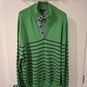 Brooks Brothers Men's Green & Navy Supima Cotton Breton Stripe Sweater (Size XL)